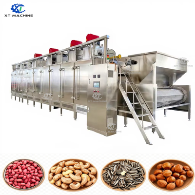 เครื่องอบถั่วต่อเนื่องสแตนเลสพร้อมระบบลมร้อน ควบคุมด้วย PLC และส่วนทำความเย็นสำหรับการอบที่สม่ำเสมอ